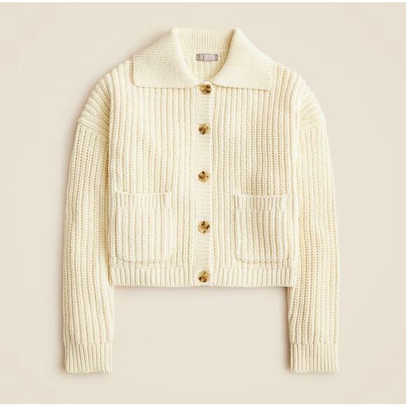 J. Crew Collared Crewneck Cardigan in Chunky Knit Ivory NWT size XXS - Picture 4 of 7